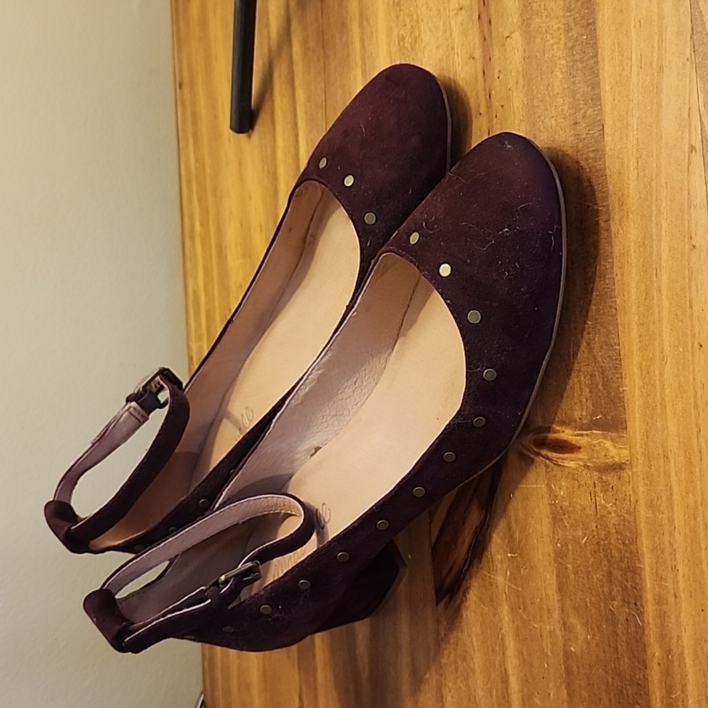 Madewell Burgundy Suede Studded Ankle Strap Heels